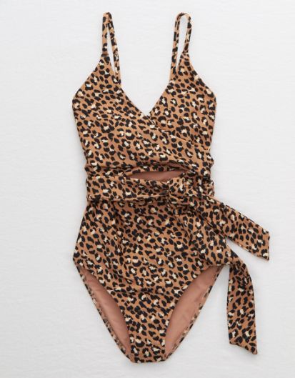 Aerie Leopard Wrap One Piece Swimsuit | American Eagle Outfitters (US & CA)