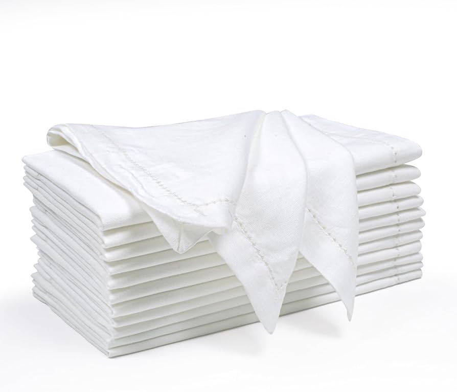 Flax Hemstitched Cloth Dinner Napkin Set of 12 White 20x20 Inches, Premium Cotton Linen Absorbent... | Amazon (US)