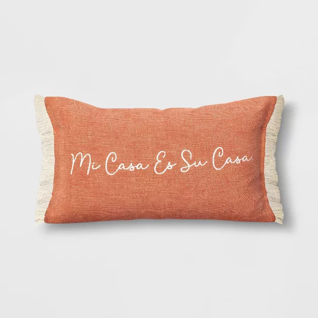 Embroidered 'Mi Casa Es Su Casa' Lumbar Throw Pillow Orange - Threshold™ | Target