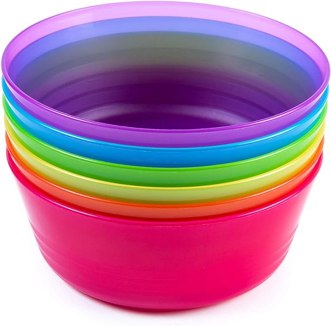 Kids Plastic Dinnerware Set of 6 Multi Color Bowls - Reusable, BPA-Free, Dishwasher Safe and Micr... | Amazon (US)