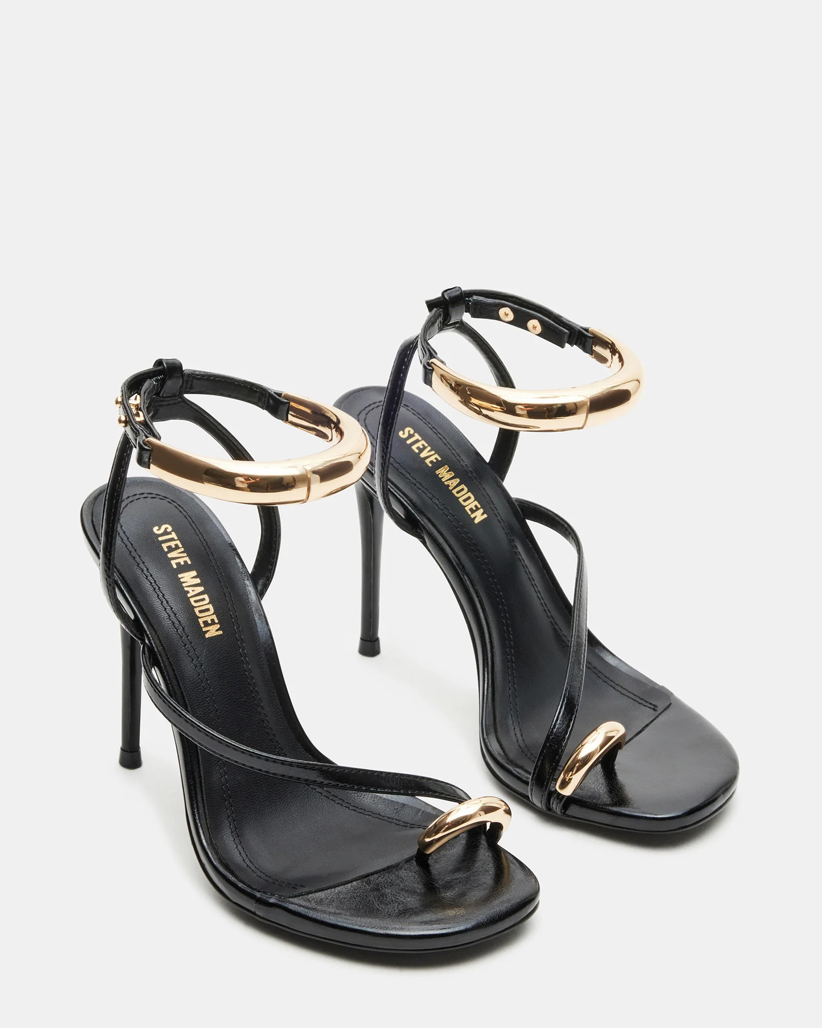 TIA Black Strappy Open-Toe Stiletto Women's Heel | Steve Madden (US)
