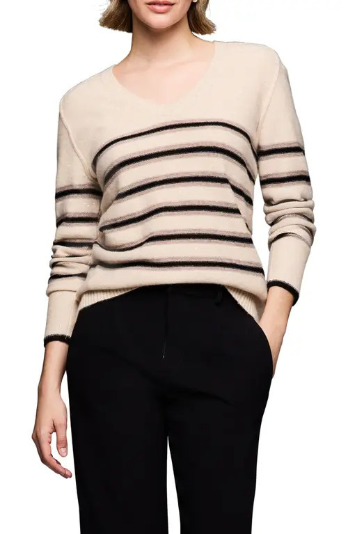 NIC+ZOE Sparkle Stripe Cashmere & Cotton Blend Sweater in Neutral Multi at Nordstrom, Size Small | Nordstrom