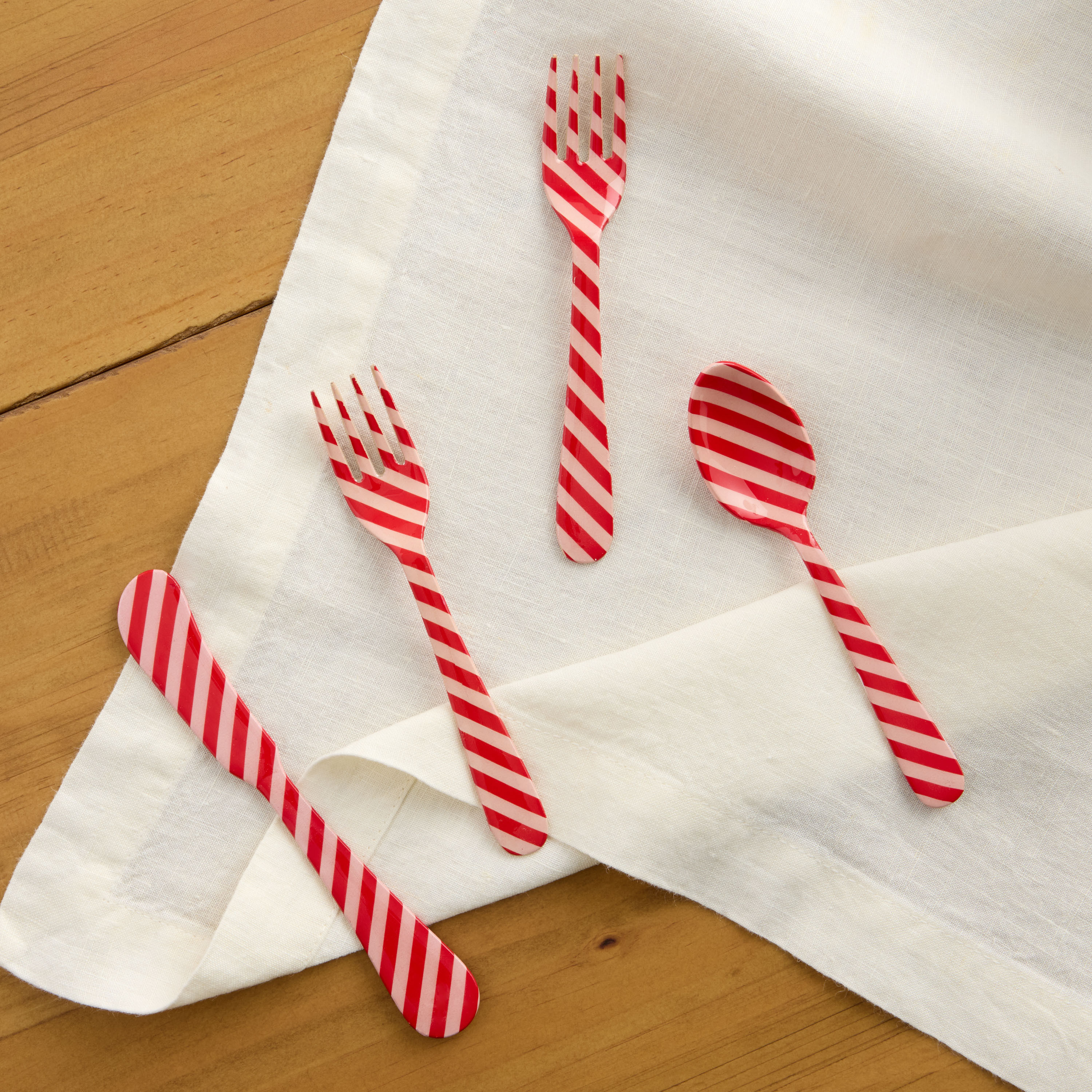 Red and Pink Stripe Enameled Cocktail Flatware Collection | World Market