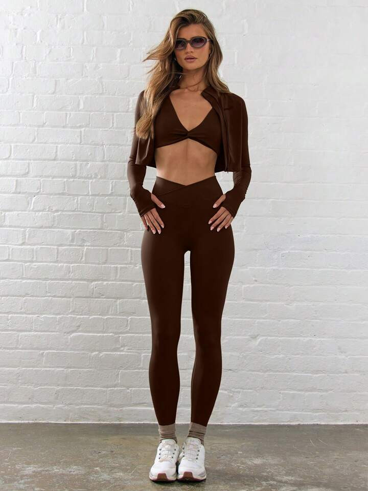 Musera Sport Crossover Dipped Waist Fitted Contour Activewear Leggings | SHEIN