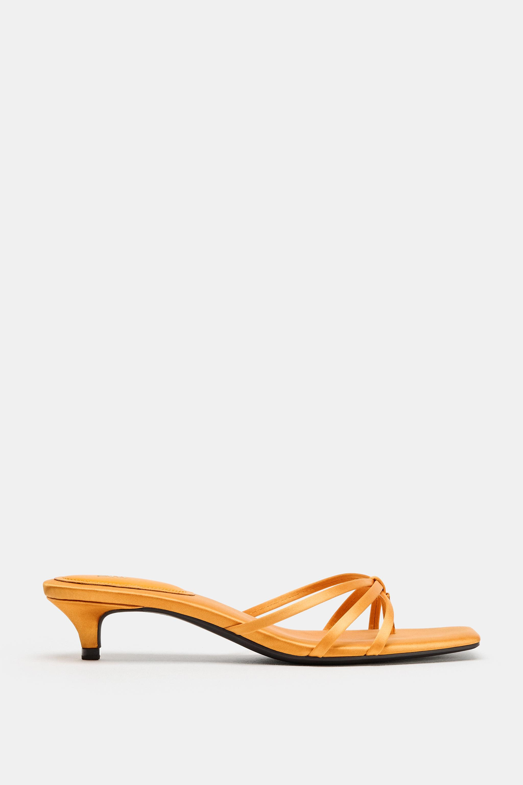 SATIN KITTEN HEEL SANDALS | Zara US