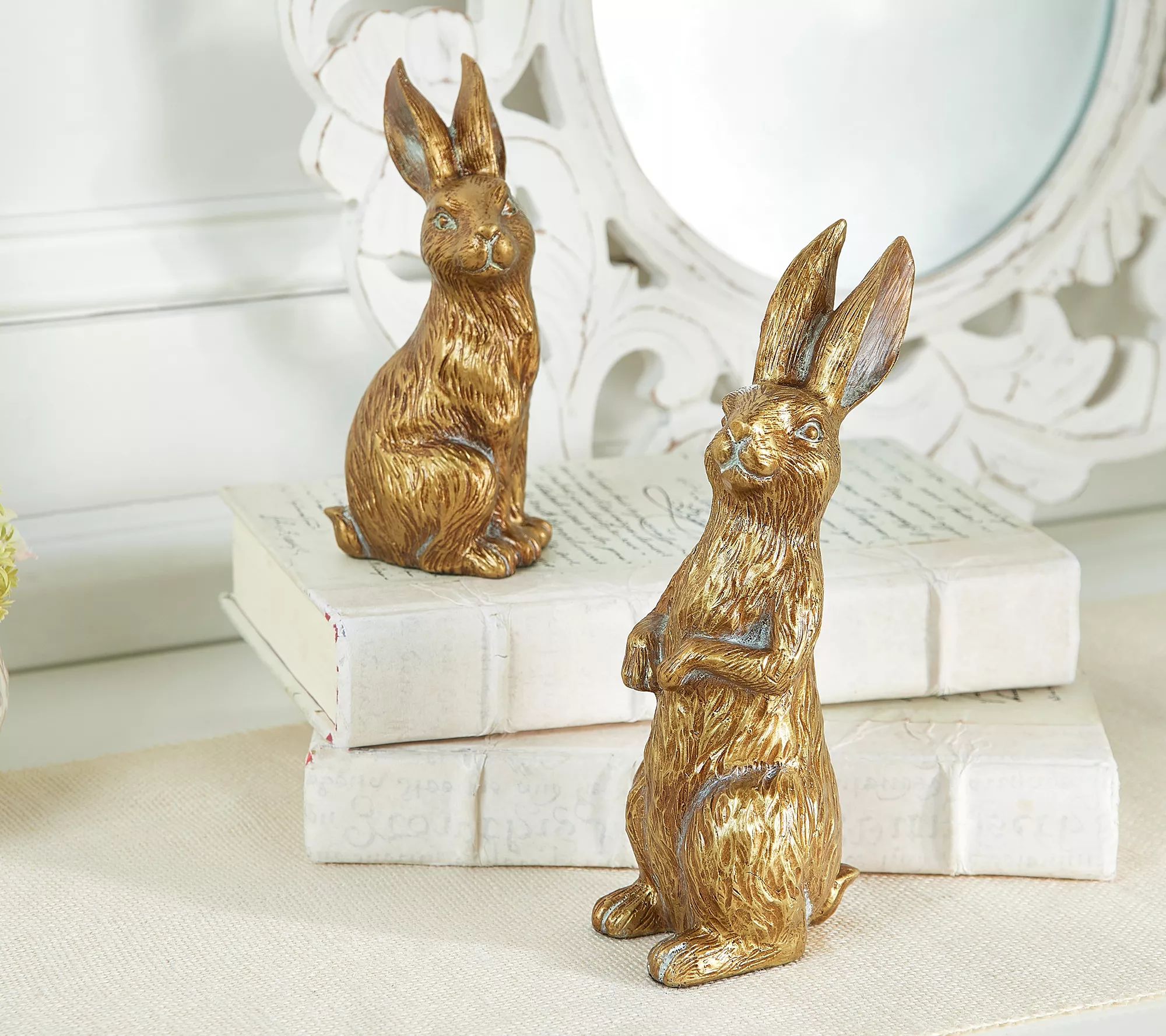 House No.9 by Home Love S/2 Brushed Tabletop Bunny Figurines - QVC.com | QVC