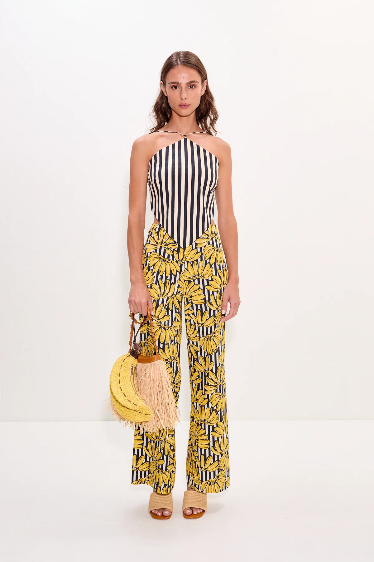 Pia Poplin Pant in Banana Stripe | Simon Miller