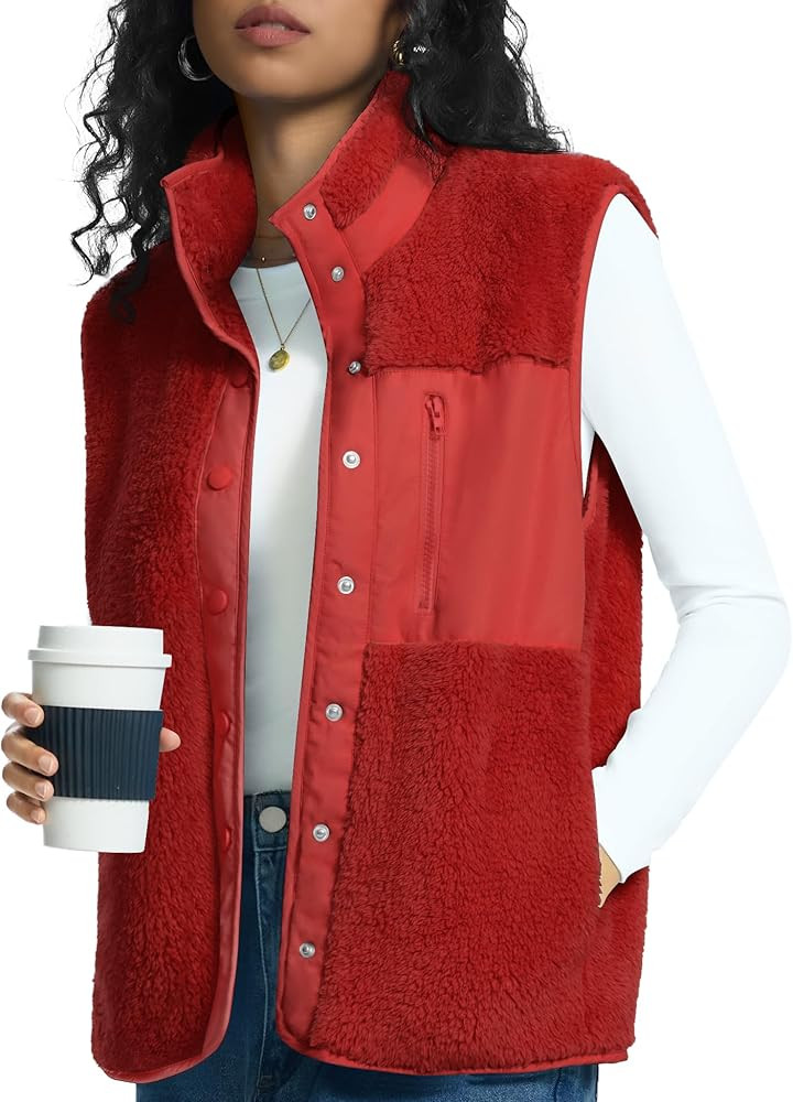 Rapbin Vests for Women Lightweight Stand Collar Sherpa Fuzzy Fleece Vest Buttoned Sleeveless Jack... | Amazon (US)