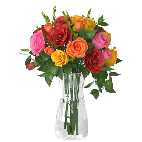 Der Rose 8 inch Clear Glass Flower Vases for Flower Bouquet Decoration Home Centerpiece Wedding Decor Gift | Amazon (US)