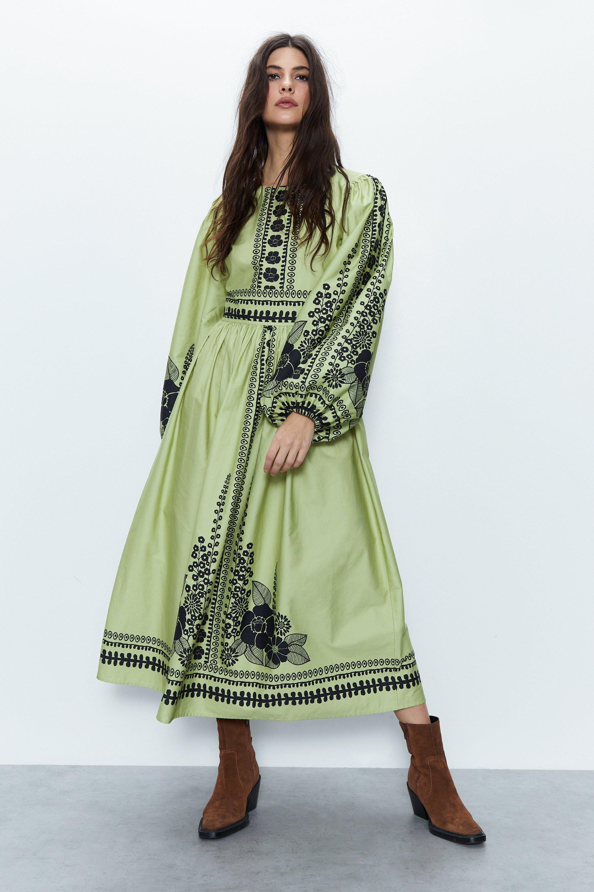 Floral Print Long Sleeve Smock Dress | Warehouse UK & IE