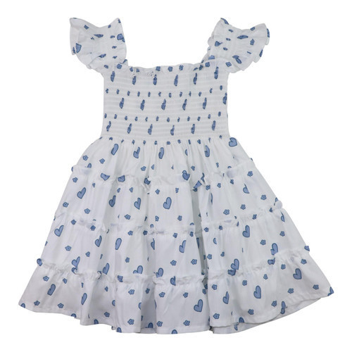 Blue And White Heart Print Smocked Dress | Cecil and Lou