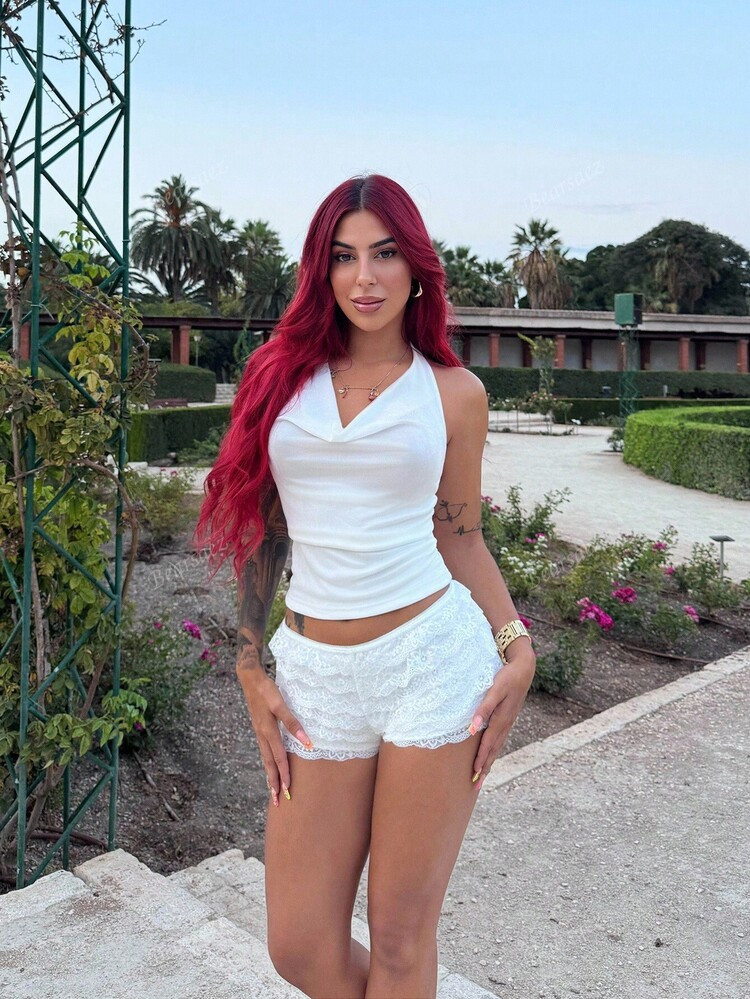White Lace Ruffled Micro Shorts | SHEIN