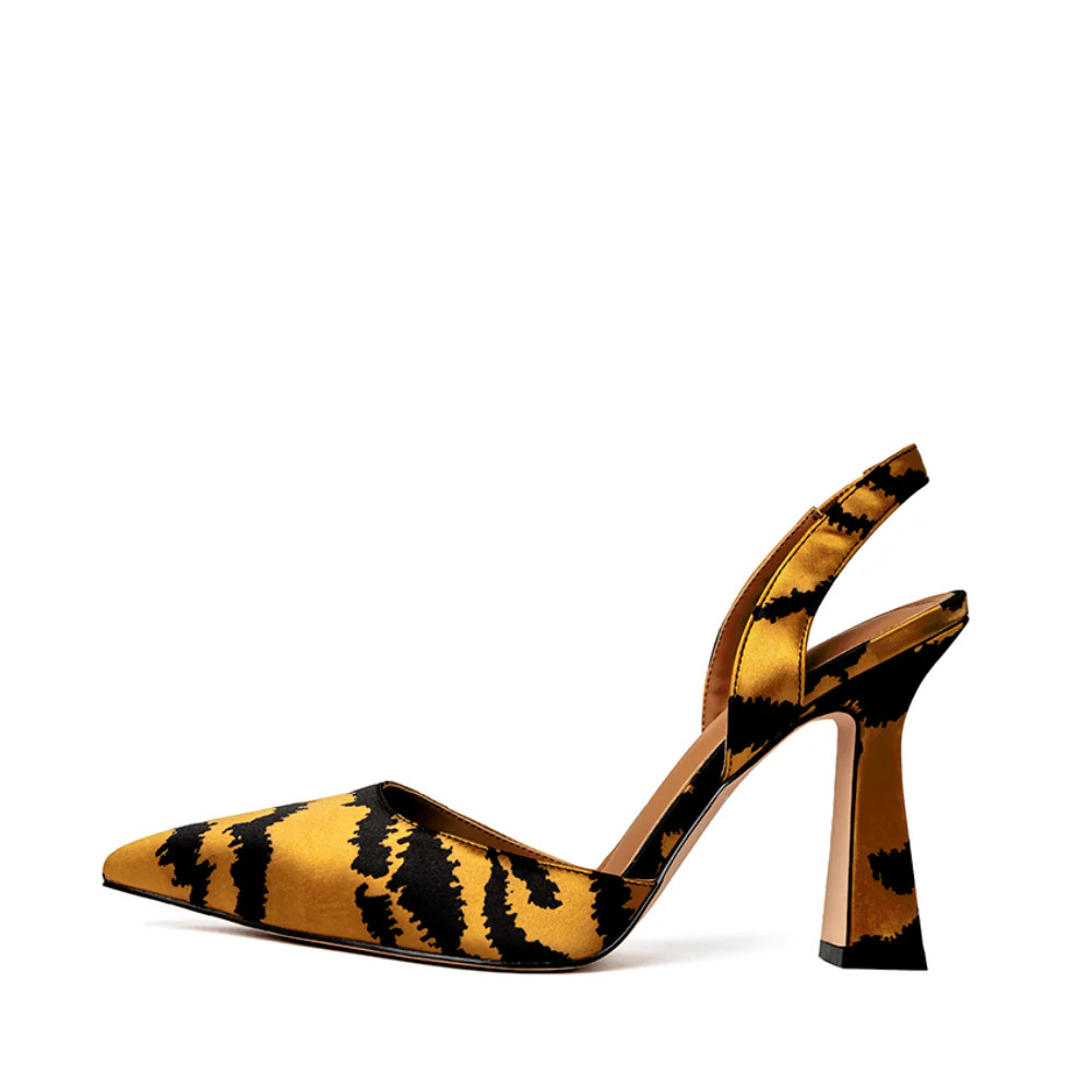 Farah Vegan Satin Tiger Print Slingbacks | CULT OF COQUETTE