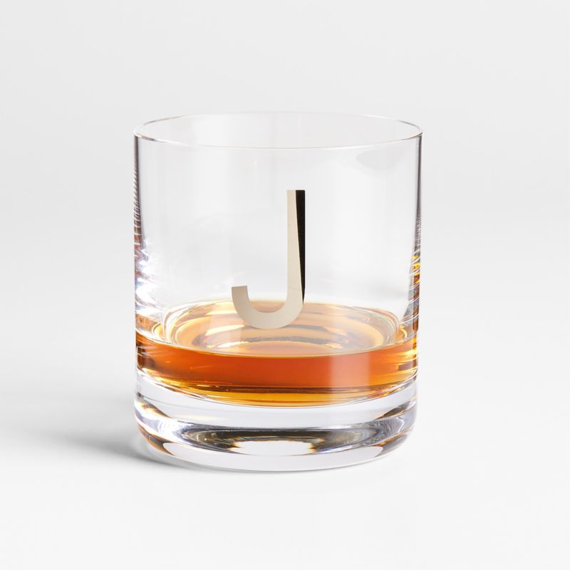 "J" Monogrammed Double Old-Fashioned Glass | Crate and Barrel | Crate & Barrel