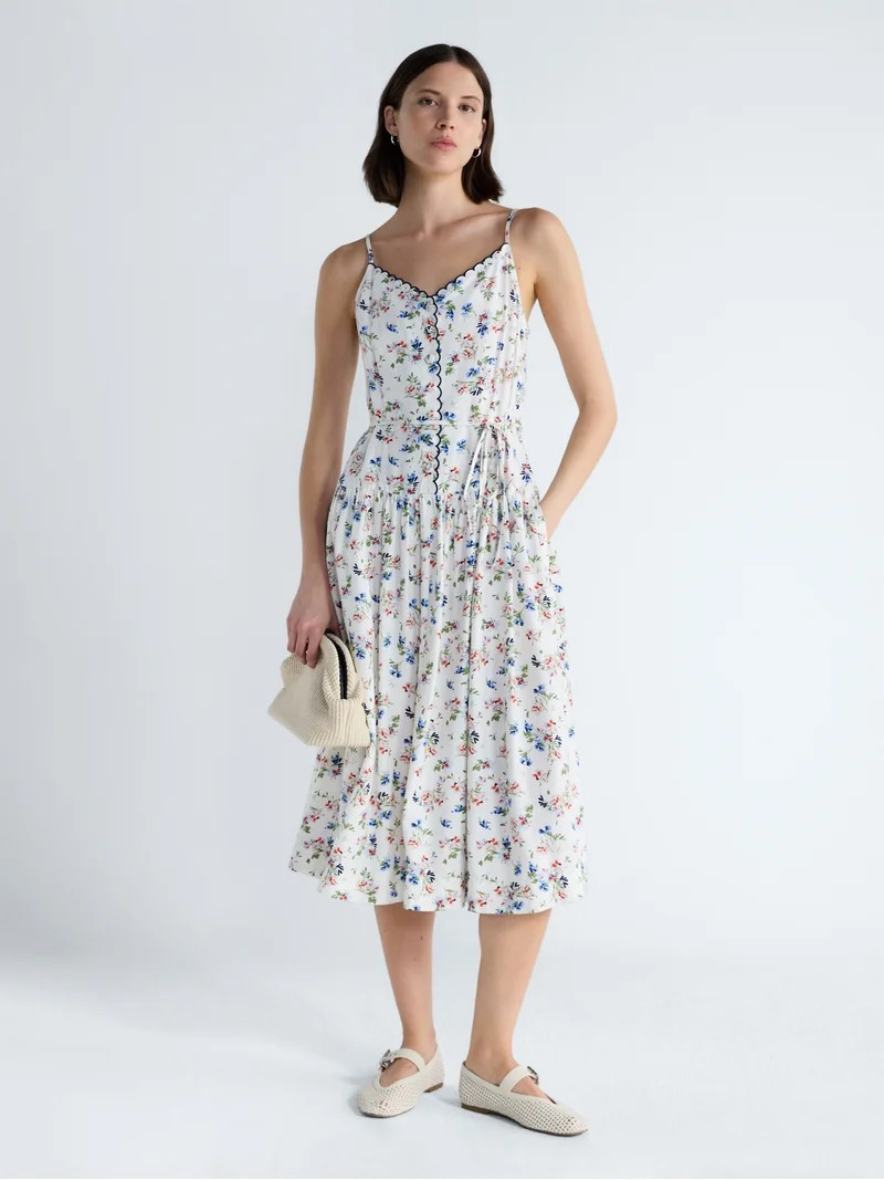 Free Assembly Women's Linen Blend Sleeveless Belted Midi Dress, Sizes XS-XXL | Walmart (US)