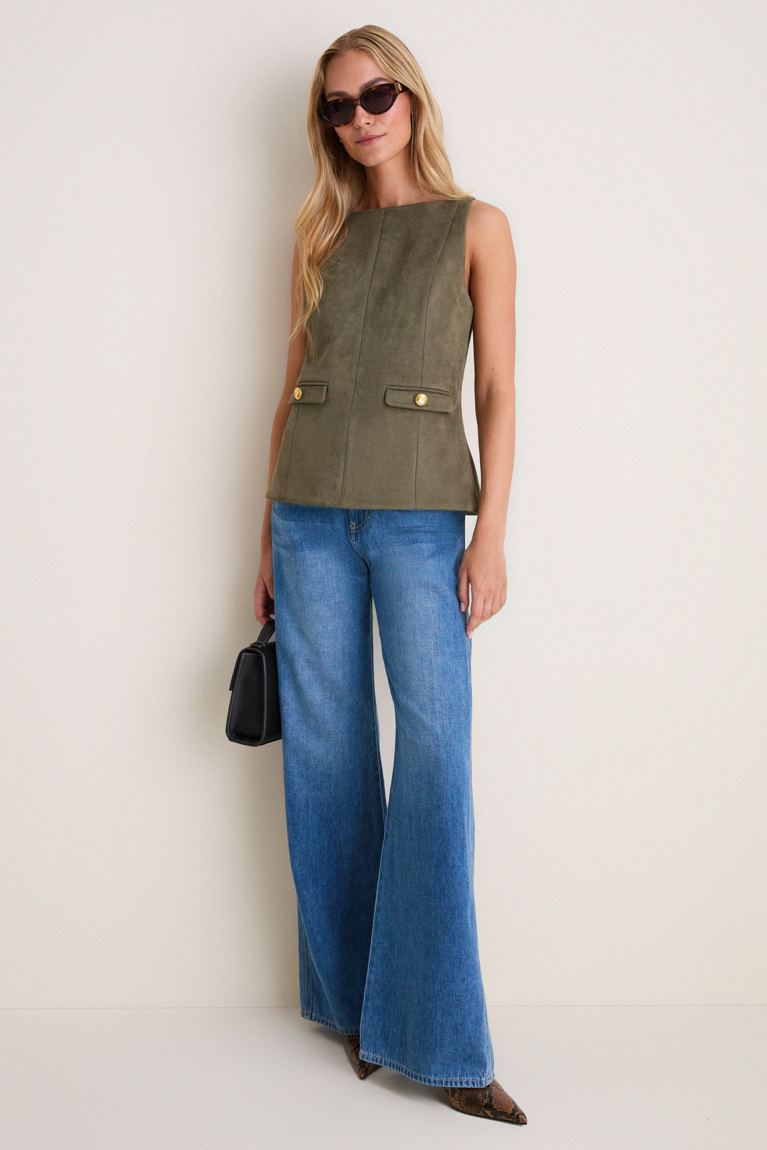 Dark Green Faux Suede Franz Top | Tuckernuck (US)