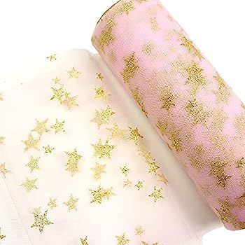 Yuanchuan Golden Star Glitter Tulle Rolls 6 inch x 10 Yards (30 feet) Pink Color for Table Runner Ch | Amazon (US)