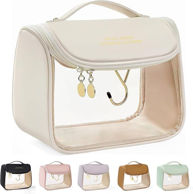 LOXITP With Hook Portable Women's Clear Makeup Bag,Waterproof Travel Toiletry Bag,Bring Zipper Sk... | Amazon (US)