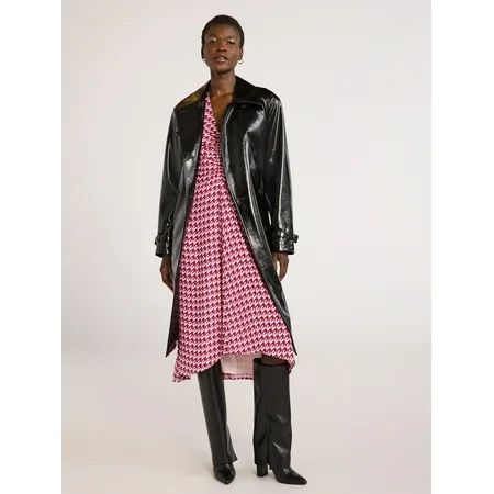 Scoop Women’s Crinkle Faux Patent Leather Double Breasted Trench Coat Sizes XS-XXL | Walmart (US)