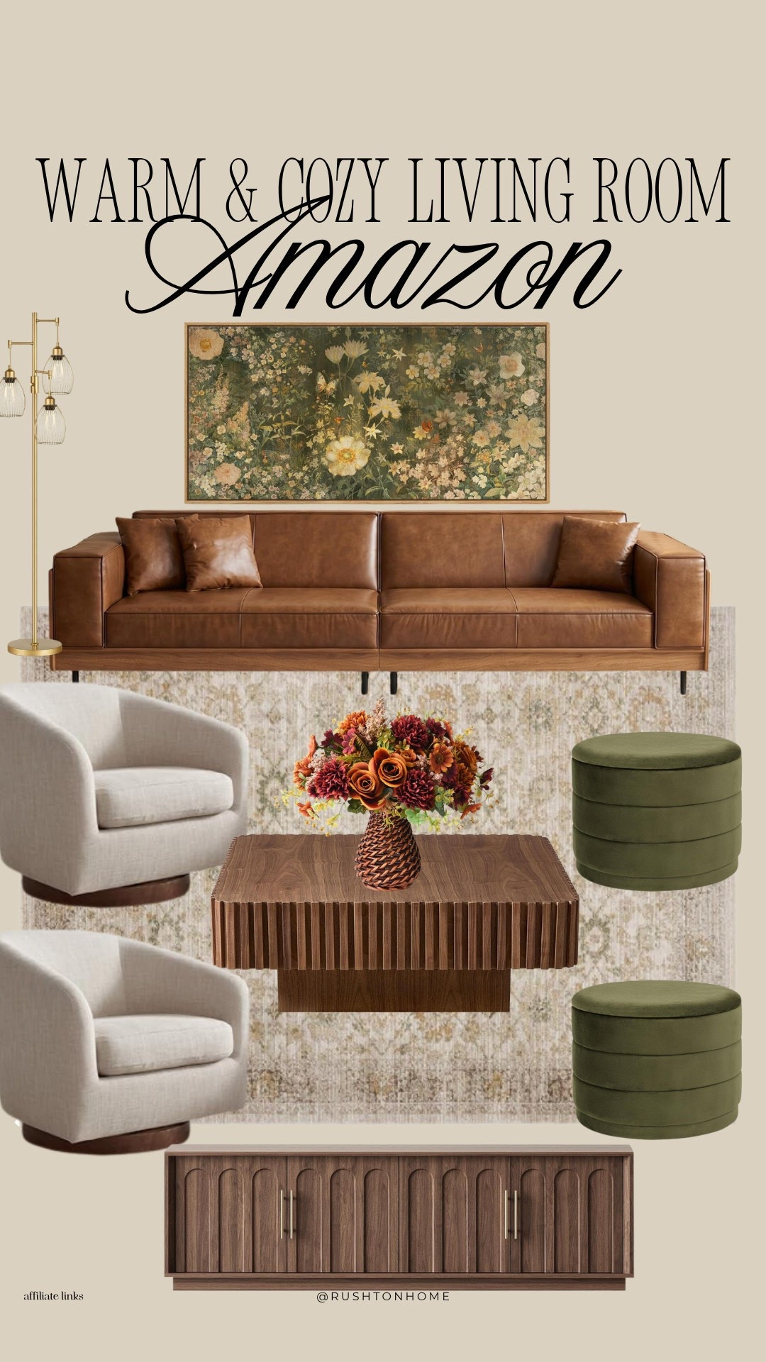 Creating a warm and cozy living room is all about layering pieces that make the space feel inviting and lived in. 🤎

I’m loving this mix of warm wood tones, a brown leather sofa, soft neutral rugs, earthy accents, and beautiful floral artwork. The olive green touches add just the right amount of color while keeping everything feeling relaxed and timeless.

These Amazon home finds make it easy to create that cozy, modern organic look without spending a fortune. ✨

#LTKHome #LTKSeasonal #LTKmomlife