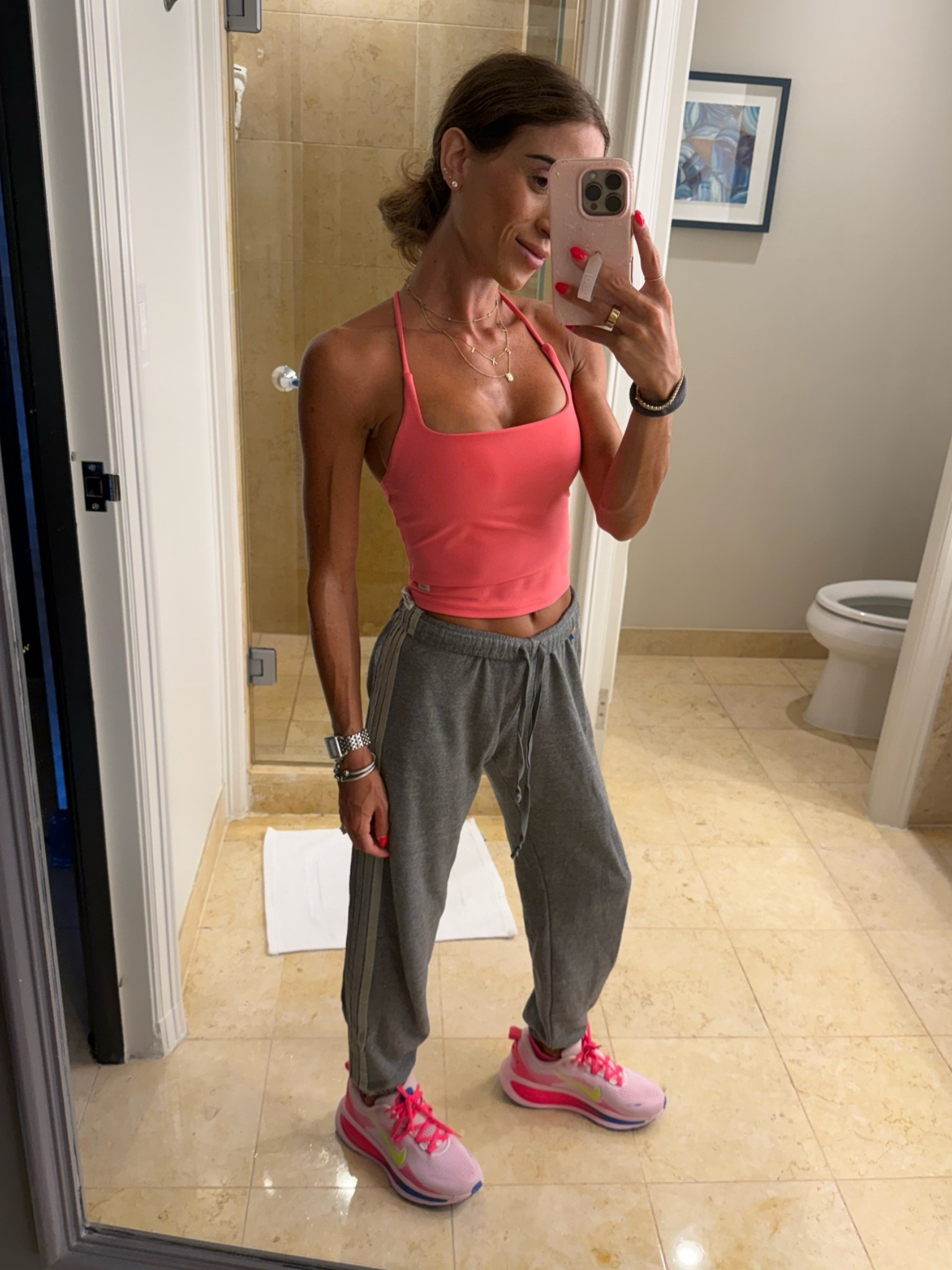 My favorite tank I have in E colors has a built in bra wearing size xs and size xs in joggers 
Travel outfit

#LTKPetite #LTKTravel