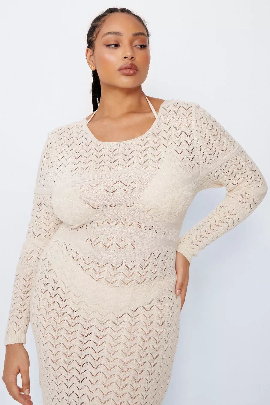 Plus Long Sleeve Open Back Crochet Maxi Dress | Nasty Gal (US)