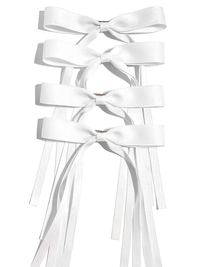 Ayesha Hair Bows Clips Ribbon Bowknot with Long Tail 4pcs White Hair Bows Barrettes Hair Accessor... | Amazon (US)