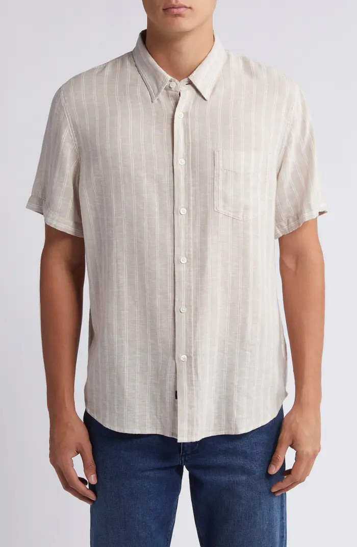Rails Carson Stripe Short Sleeve Linen Blend Button-Up Shirt | Nordstrom | Nordstrom