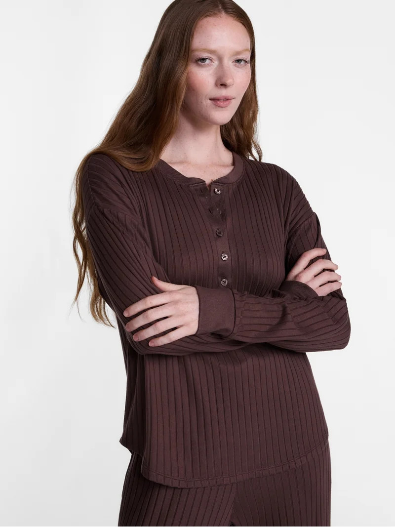 Joyspun Women's Cozy Lounge Collection Hacci Henley Top and Pants, 2-Piece Pajama Set, Sizes XS-3... | Walmart (US)