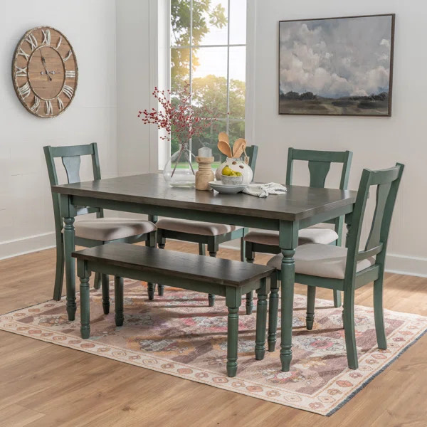 Io 6-Piece Two Toned Wood and Upholstered Dining Set | Wayfair North America