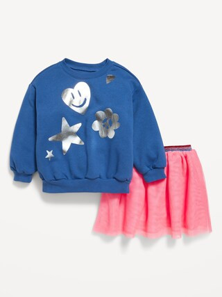 Crew-Neck Graphic Sweatshirt and Tulle Skirt Set for Toddler Girls | Old Navy (US)