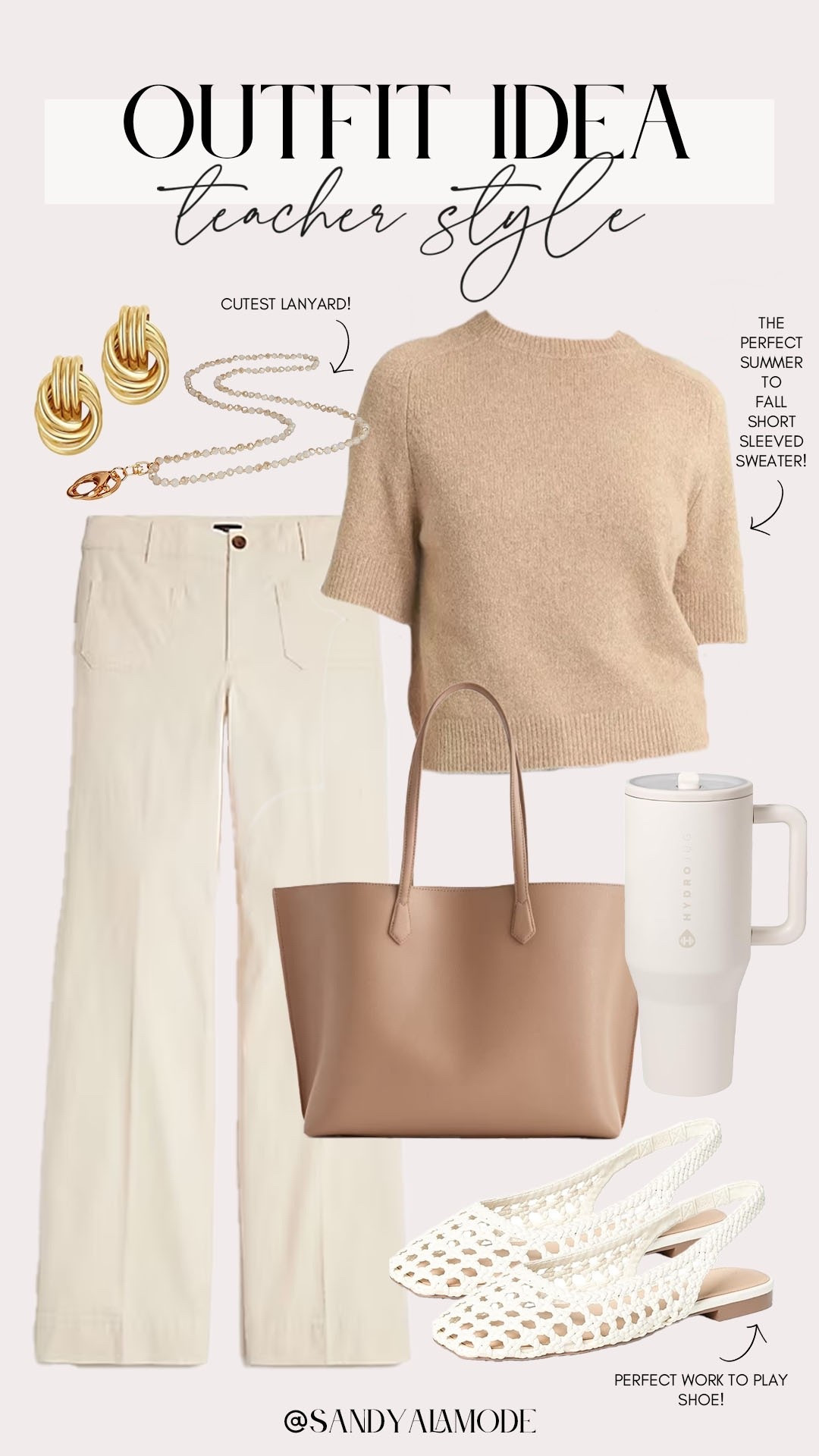 Teacher style. Teacher ootd. Early fall teacher style. Back to school outfit. Teacher outfit idea. Ivory wide leg pants. Short sleeve sweater. Target fashion. Neutral early fall workwear  

#LTKStyleTip #LTKFindsUnder50 #LTKWorkwear
