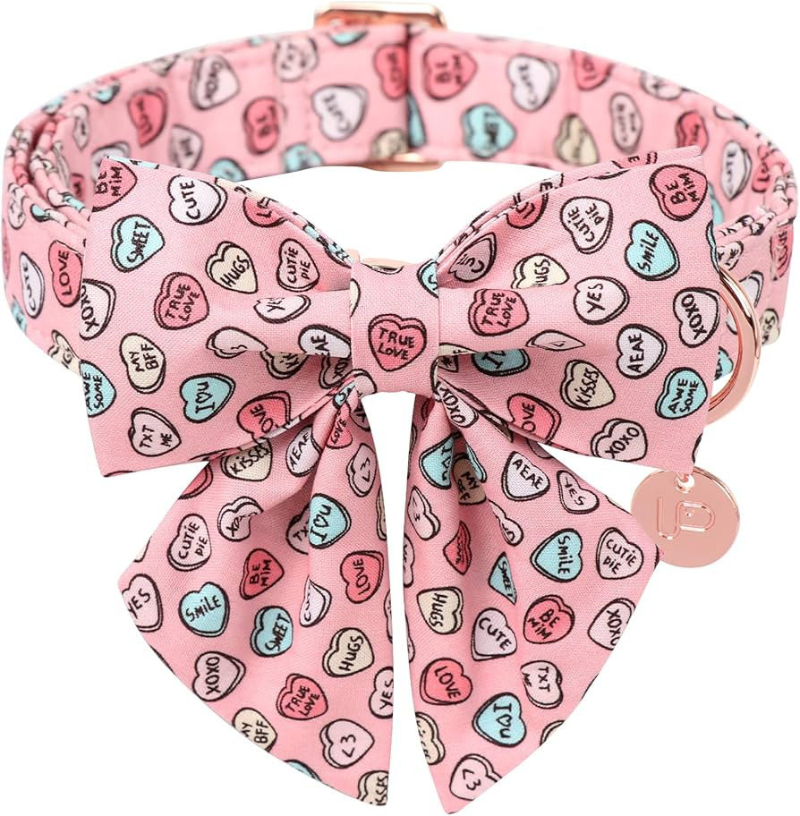 UP URARA PUP Valentine’s Day Dog Collar with Bow Tie, Pink Heart Bowtie Collar with Metal Buckl... | Amazon (US)