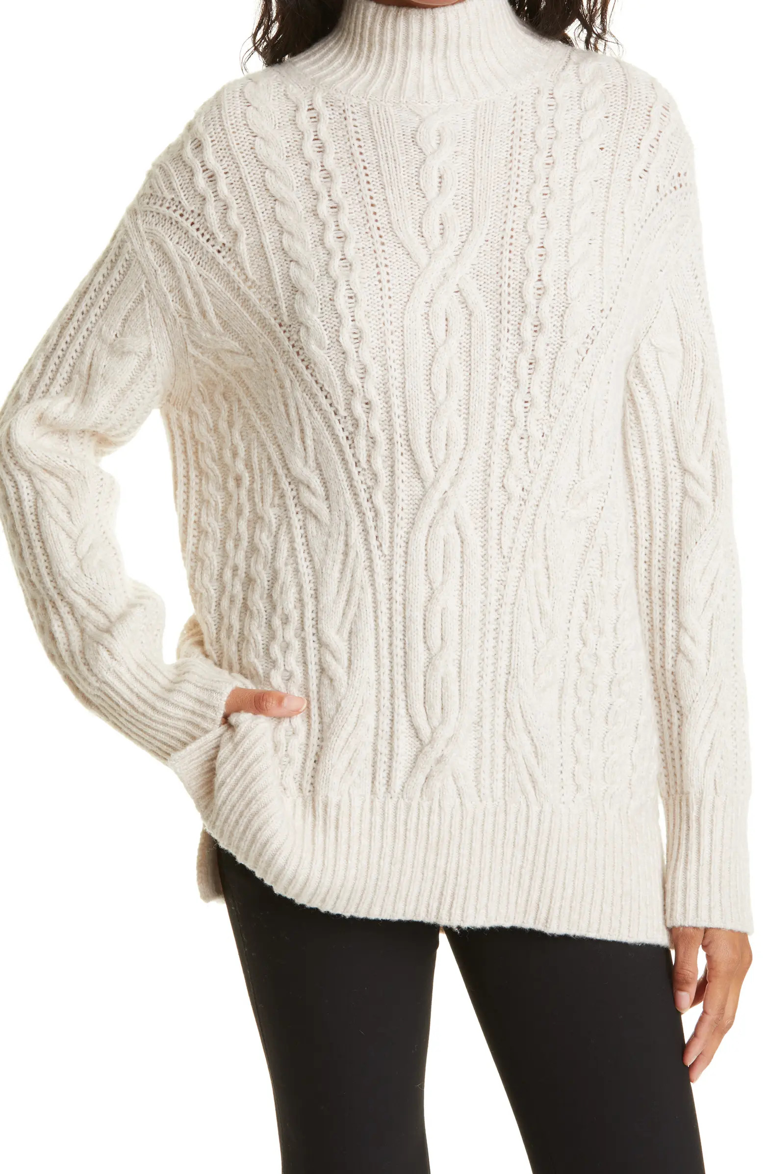 Cable Extrafine Merino Wool Blend Mock Neck Sweater | Nordstrom