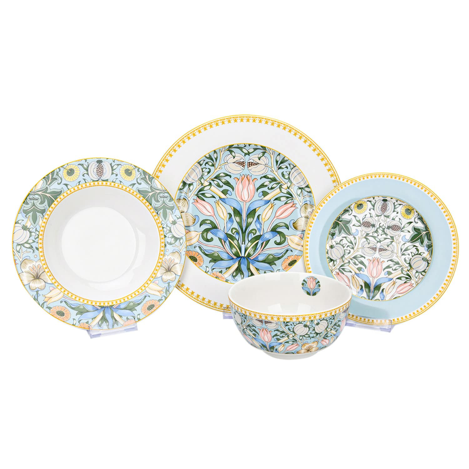 Morris' Garden Dinnerware Set of 24 for 6 pers. Dinner Plates Dinner Bowls Dessert Plates and Cer... | Amazon (US)