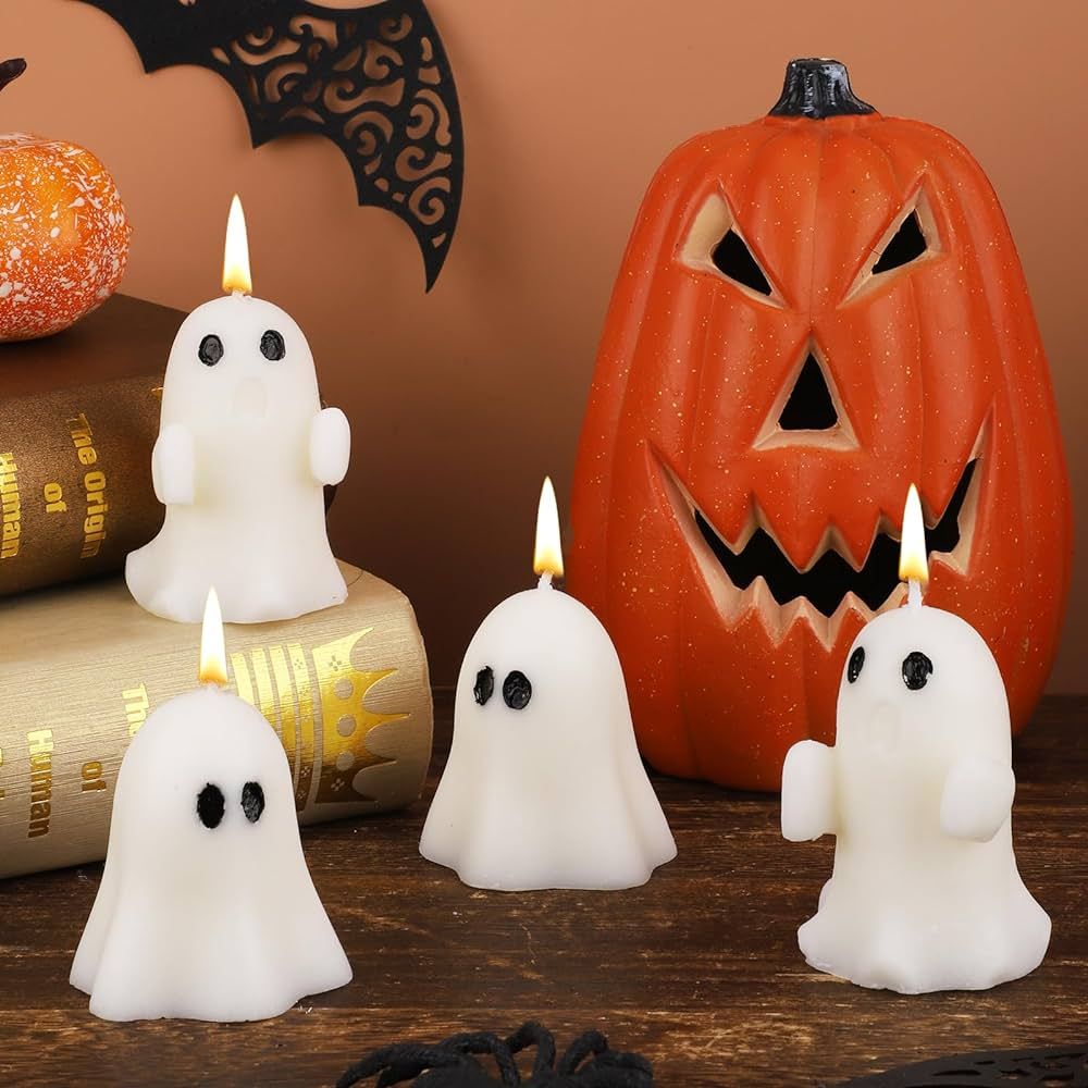 4pcs Halloween Ghost Candles, White Spooky Candles Halloween Candles Scented Halloween Candles fo... | Amazon (US)