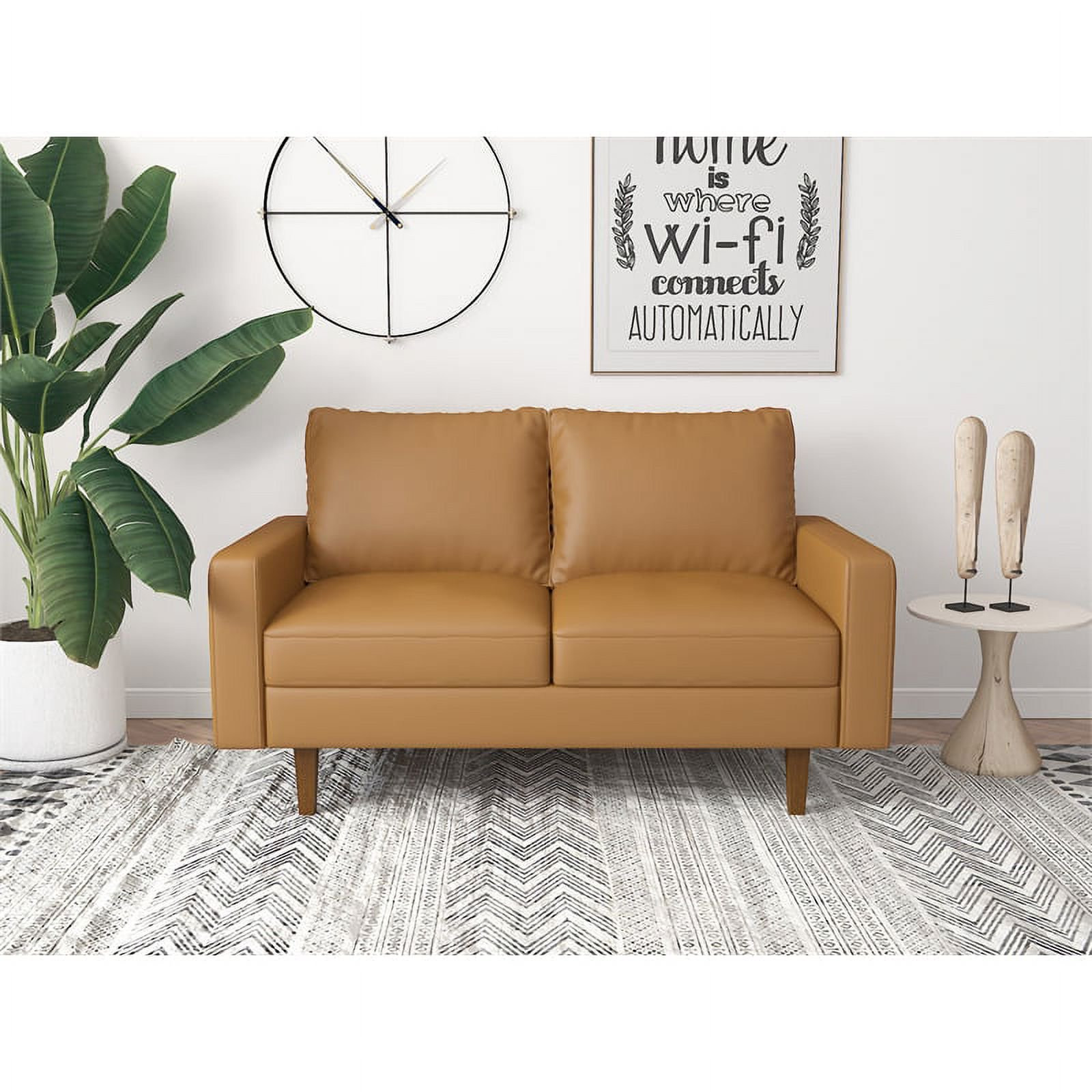 Kingway Furniture Aneley Faux Leather Living Room Loveseat in Brown | Walmart (US)