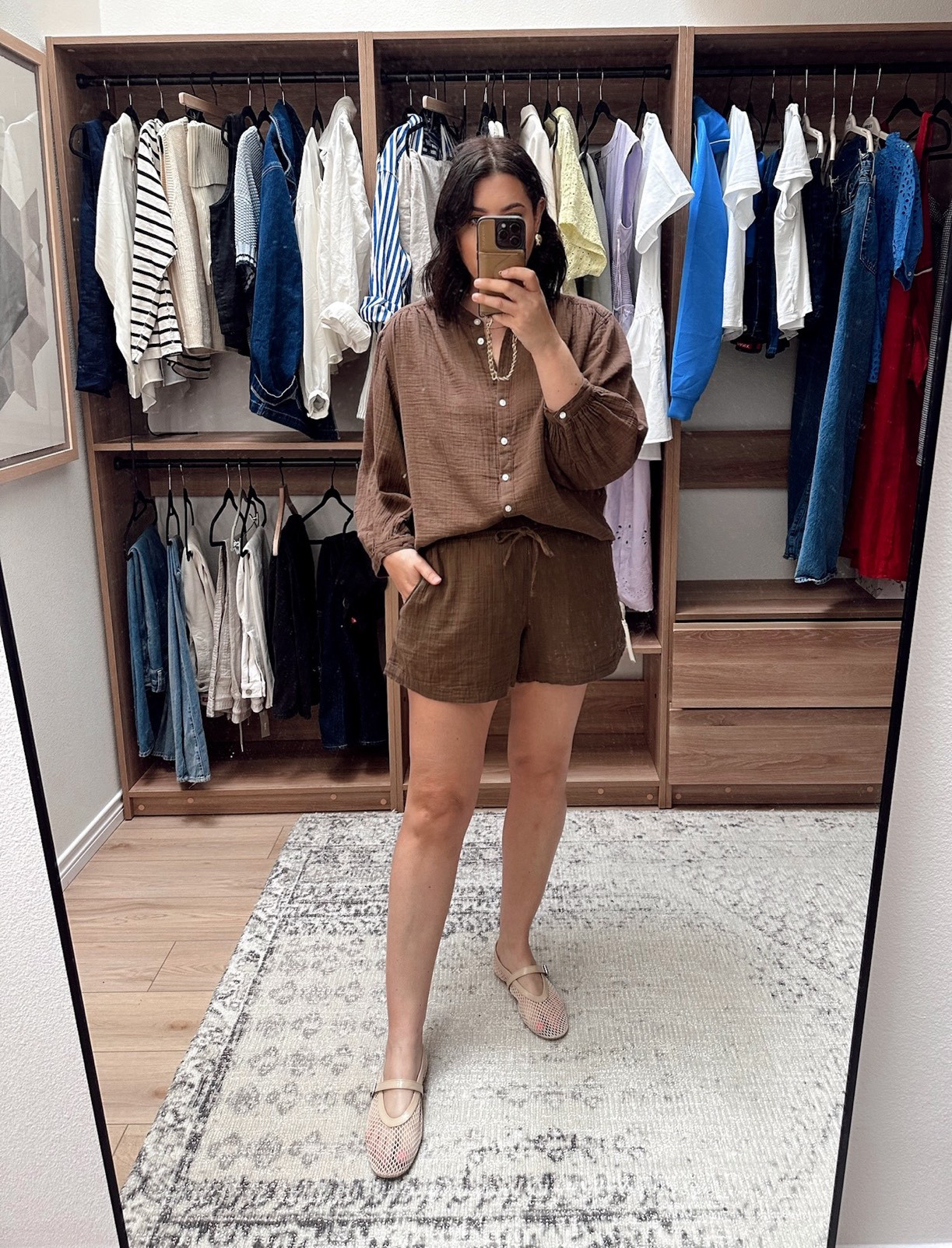 I love this guazy set from Gap! This set is my fave from the try on. I’m in the medium of the top and large of the bottoms. I’ve learned my lesson with Gap drawstring shorts , I find they run snug at the hips / waist. I tend to need the large. But the top is generous fit so the medium is perfect.  

 