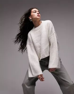 Topshop knit wide sleeve sweater in cream | ASOS (Global)