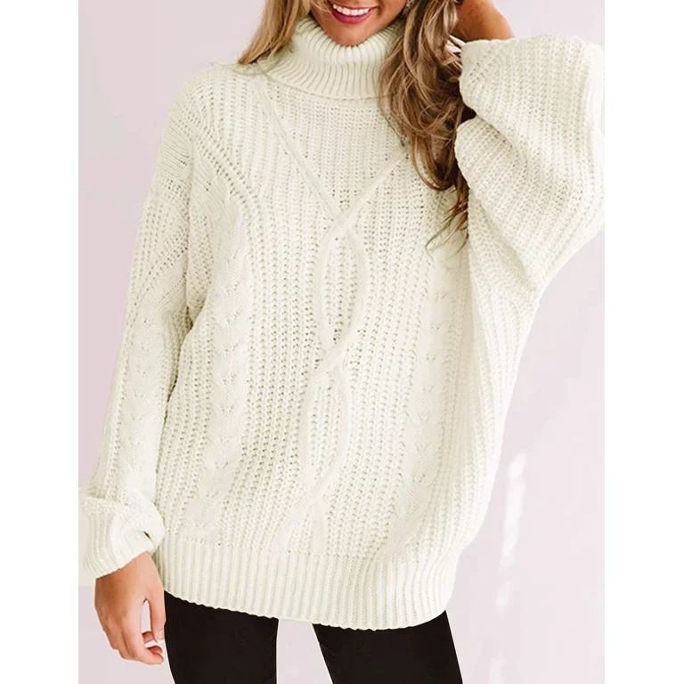 Fantaslook Turtleneck Sweater Women Chunky Cable Knit Oversized Sweaters Batwing Sleeve Pullover ... | Walmart (US)