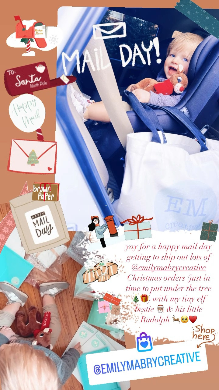 yay for a happy mail day getting to ship out lots of @emilymabrycreative Christmas orders (just in time to put under the tree 🎄🎁) with my tiny elf bestie 🎅🏽 & his little Rudolph 🦌🥹♥️

#LTKbaby #LTKSeasonal #LTKHoliday