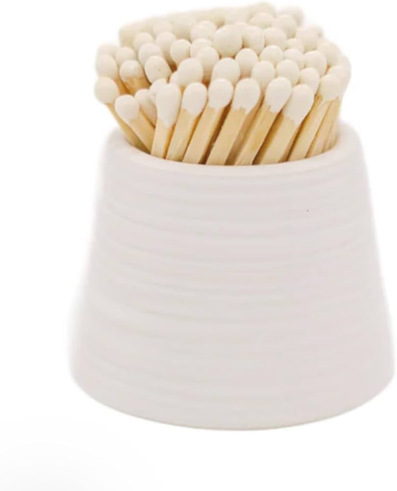 Cute and modern white ceramic matchstick storage holder (2" height) with striker on bottom | Amazon (US)