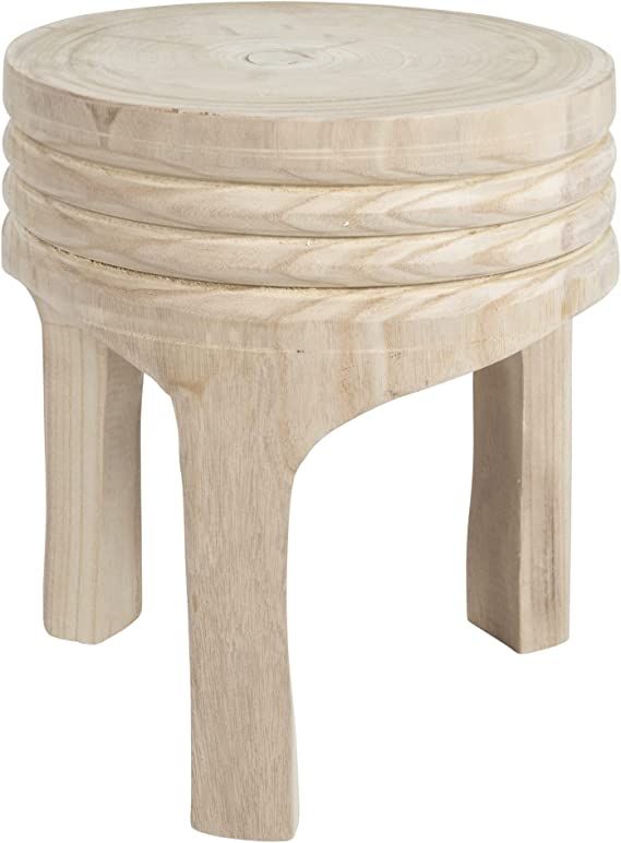 Creative Co-Op Boho Hand-Carved Paulownia Wood Stool, Natural | Amazon (US)