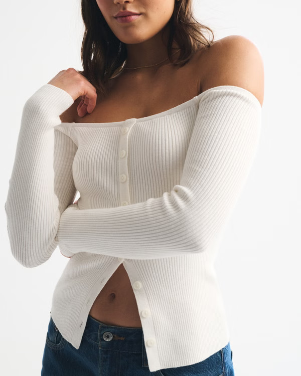 Women's Off-The-Shoulder Button-Through Top | Women's Tops | Abercrombie.com | Abercrombie & Fitch (US)
