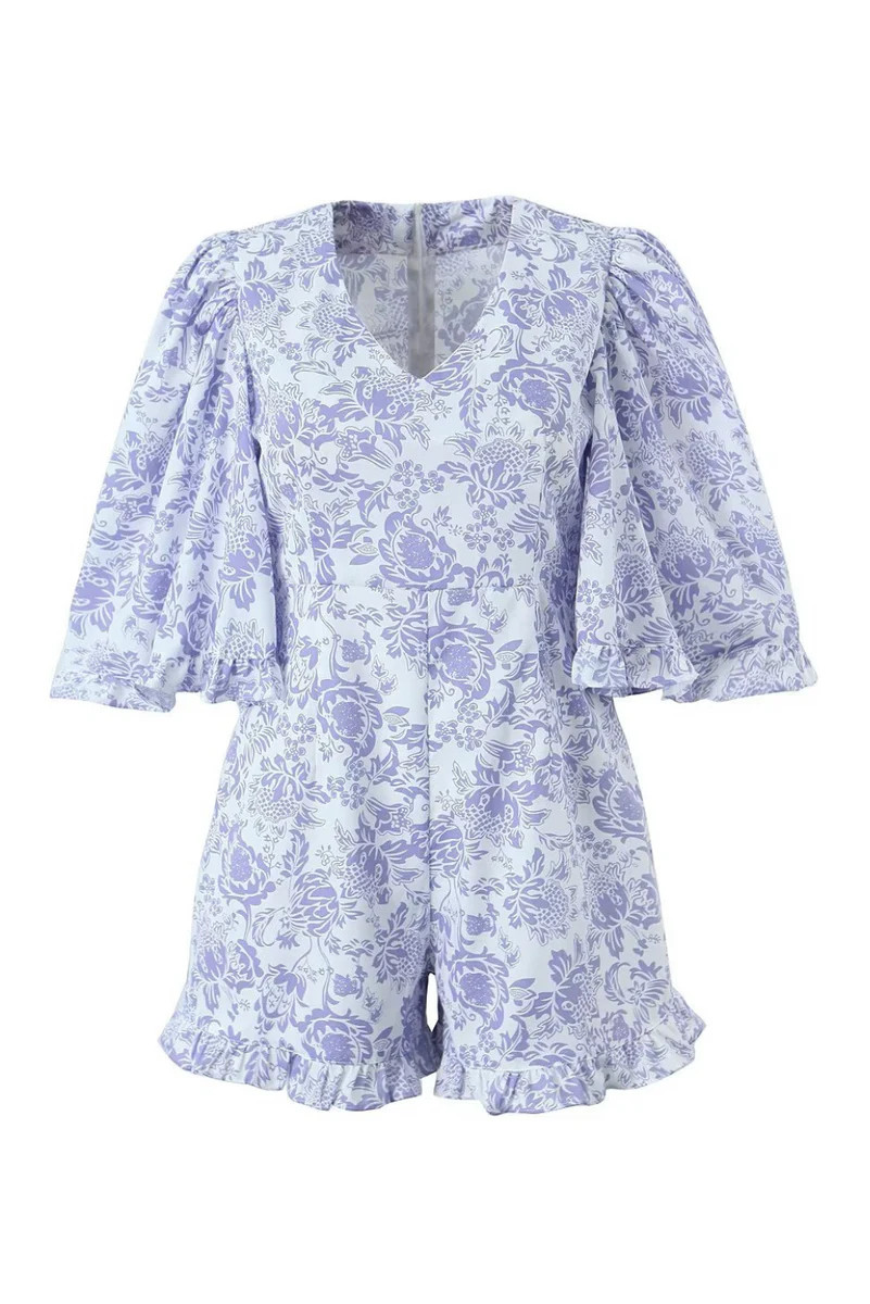 'Weslee' Floral V-Neck Short Romper #169206 | Goodnight Macaroon