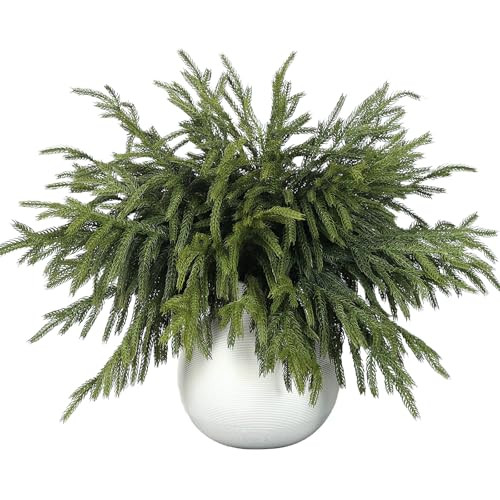16 Pcs Real Touch Norfolk Pine Branch -18" Artificial Christmas Green Plants Branches Faux Greenery Stem Fake Cedar Pine Picks for Vase DIY Crafts Garland Wreath Xmas Indoor Outdoor Home Decor | Amazon (US)