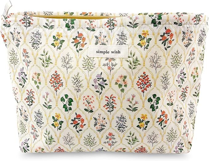 Yovell Makeup Bag Large Cosmetic Bag for Women Girls, Floral Canvas Makeup Bags with Zipper, Trav... | Amazon (US)