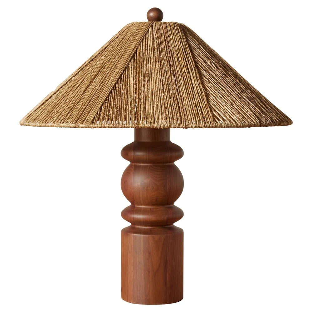 Riona Coastal Jute Shade Natural Walnut Wood Heirloom Table Lamp | Kathy Kuo Home