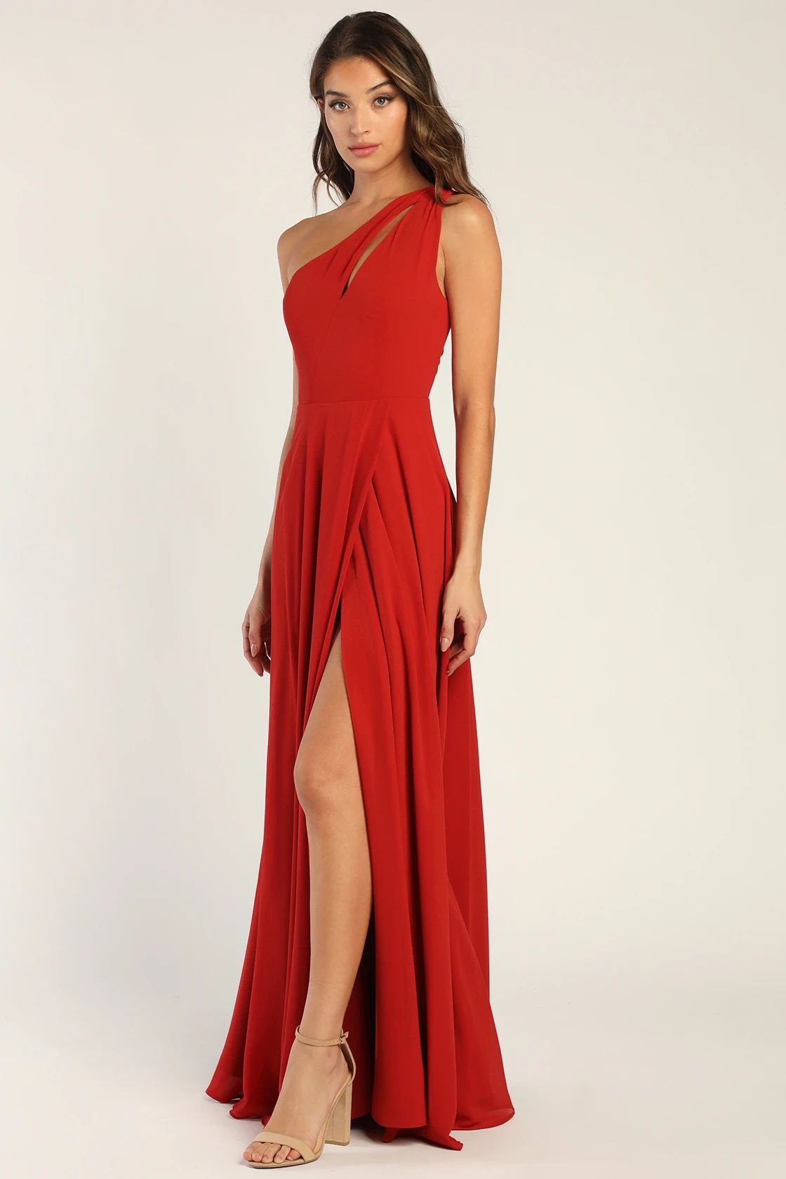 Glamorous Agenda Rust Red One-Shoulder Cutout Maxi Dress | Lulus (US)