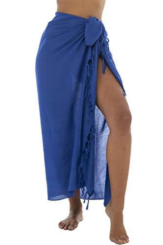 Back From Bali Womens Sarong Wrap Swimsuit Cover Up Solid Azure Blue Beach Pareo Skirt Coconut Clip | Amazon (US)